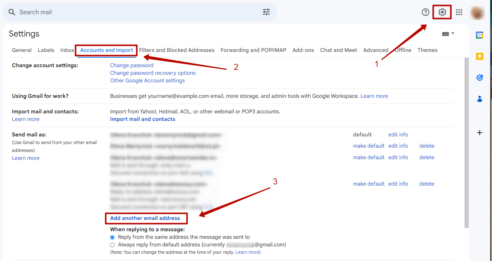 Account and Import Gmail tab Account and Import Gmail tab