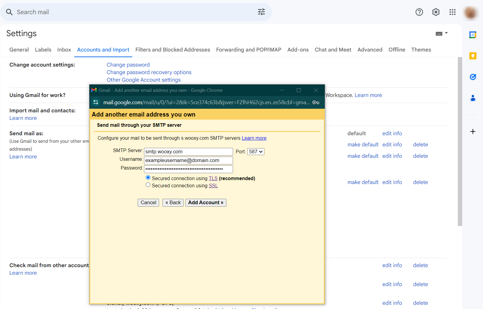 SMTP protocol credentials with TLS SMTP protocol credentials with TLS
