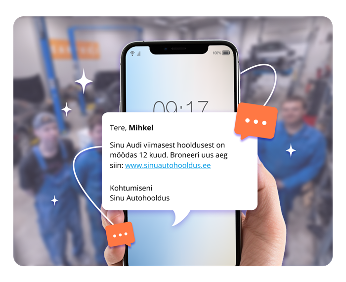 Wooxy SMS hooldusmeeldetuletus telefonis
