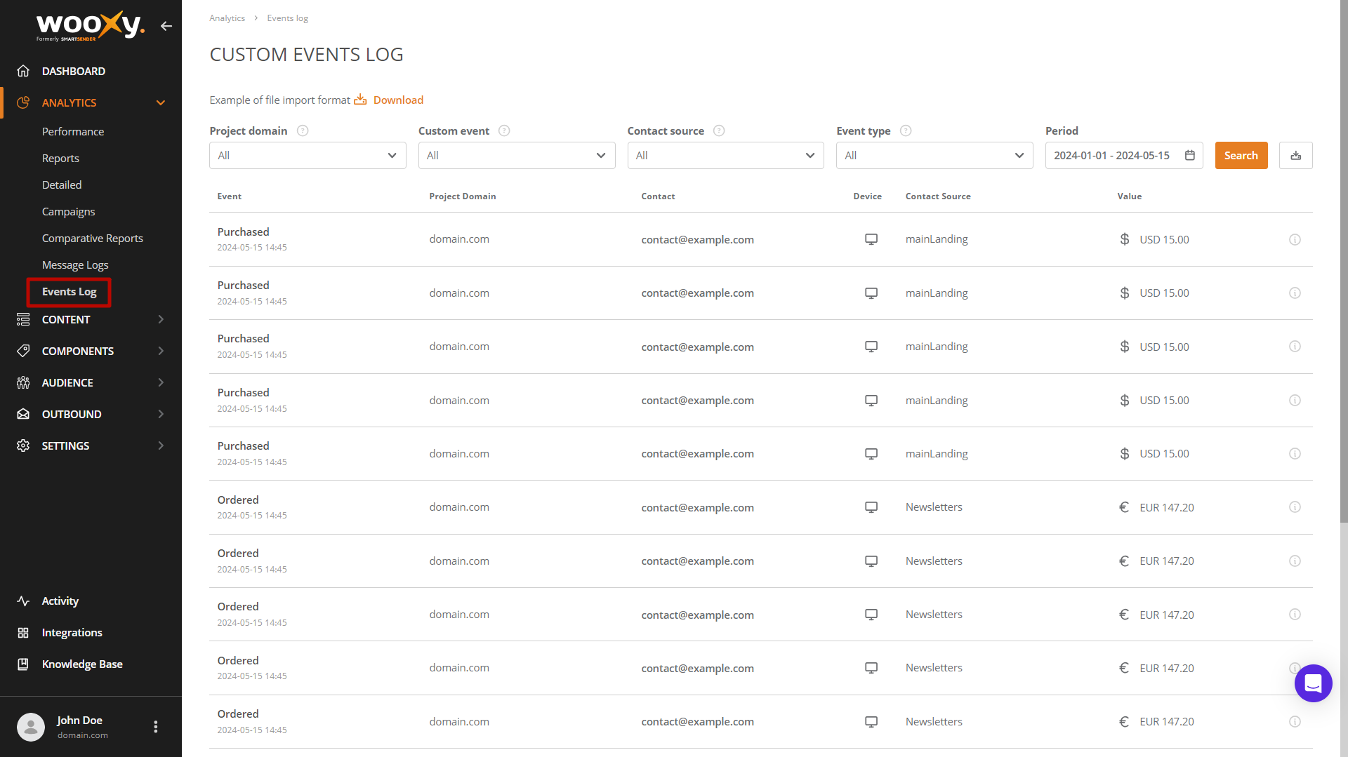 Events Log page Events Log page