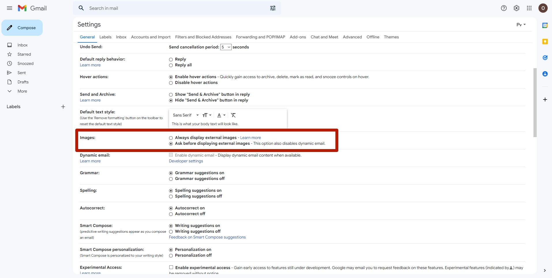 Gmail settings Gmail settings