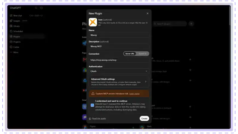 OpenAi Wooxy MCP connection