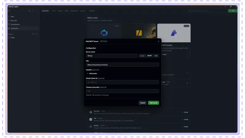 GitHub Copilot MCP connect