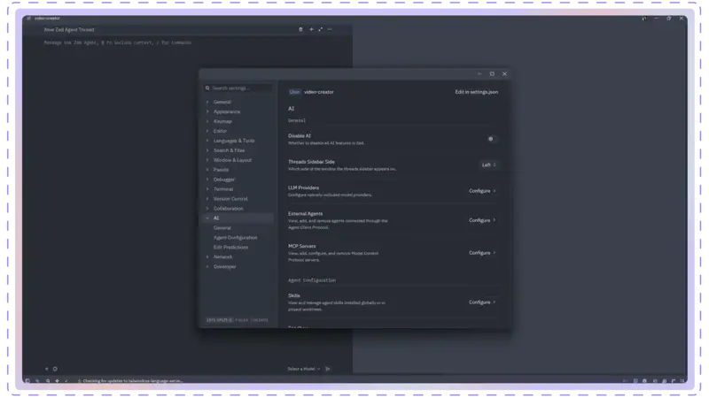 Zed settings page