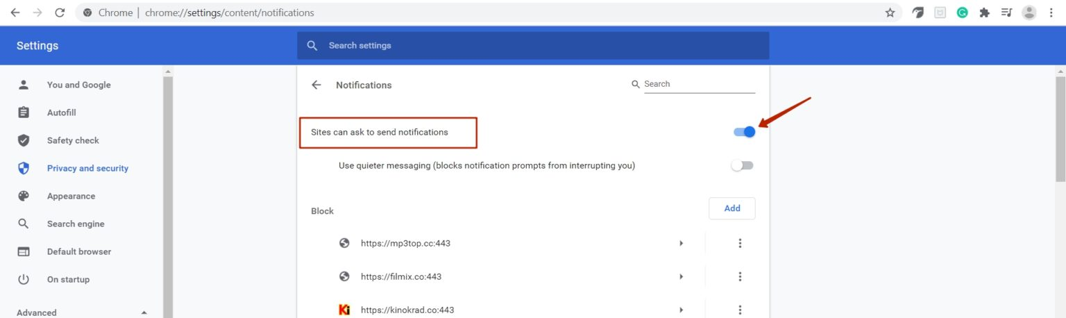 Enable or disable notifications in Chrome Enable or disable notifications in Chrome