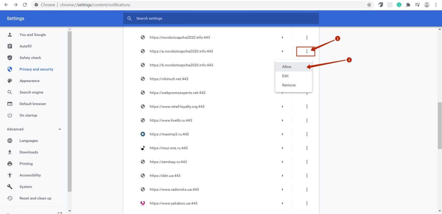 Manage sites exceptions Manage sites exceptions