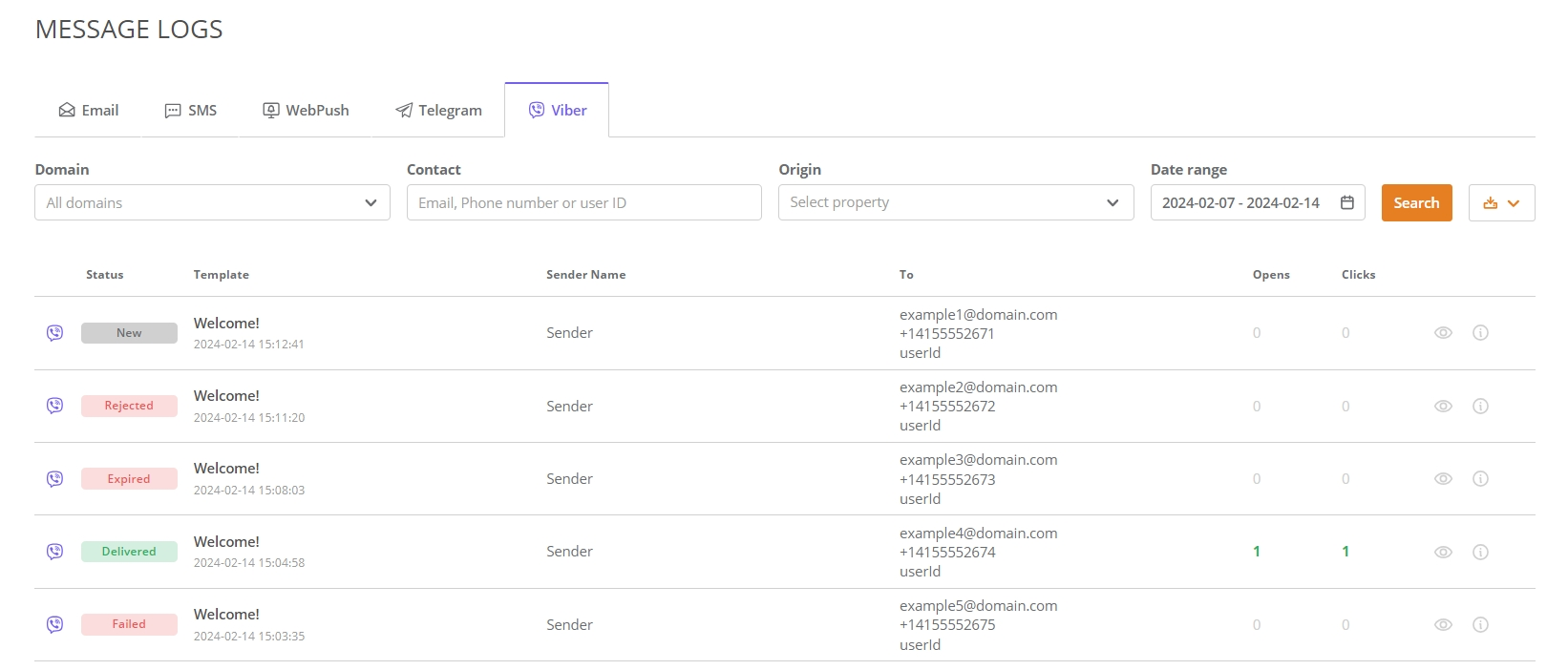Viber Log page Viber Log page