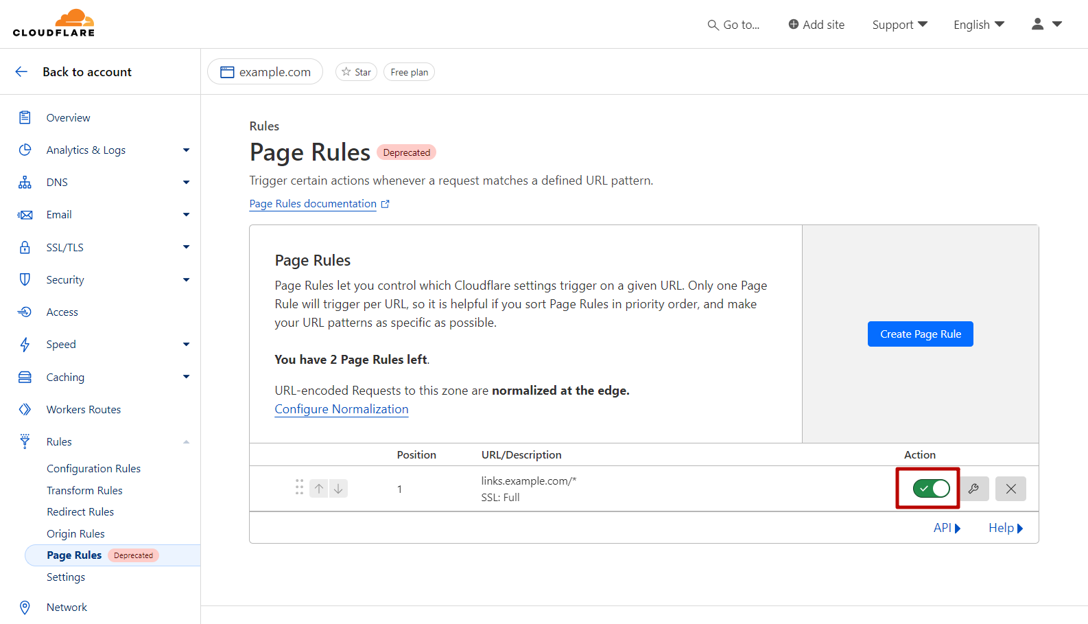 Ensure that the Page Rule is On Ensure that the Page Rule is On