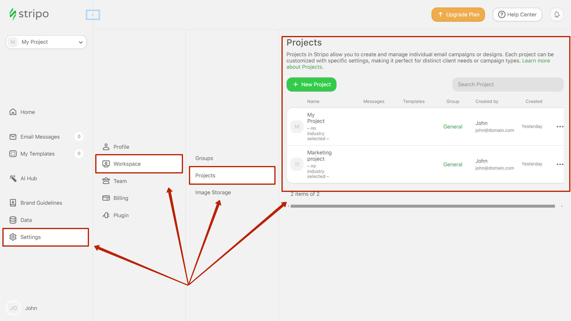 Select Stripo project Select Stripo project