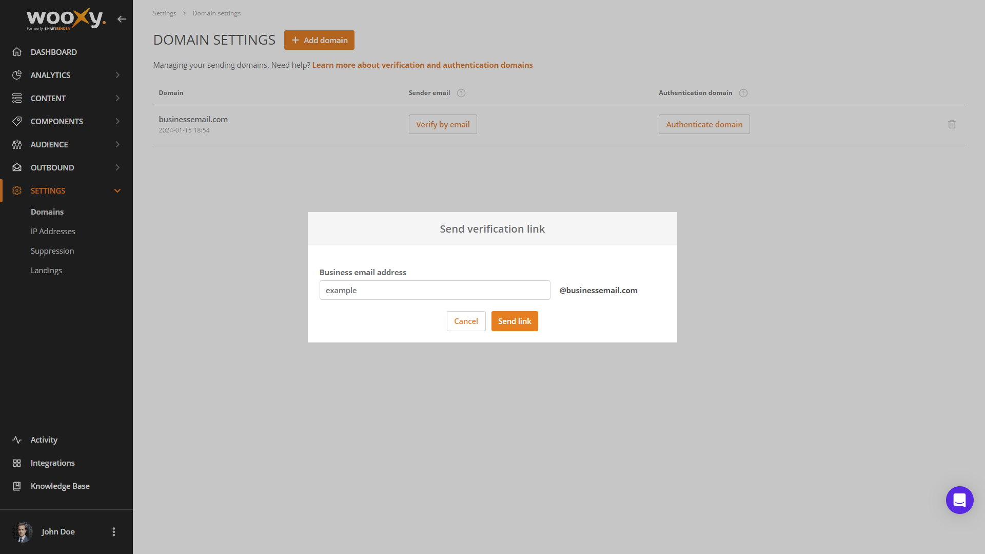 Verify domain via email Verify domain via email