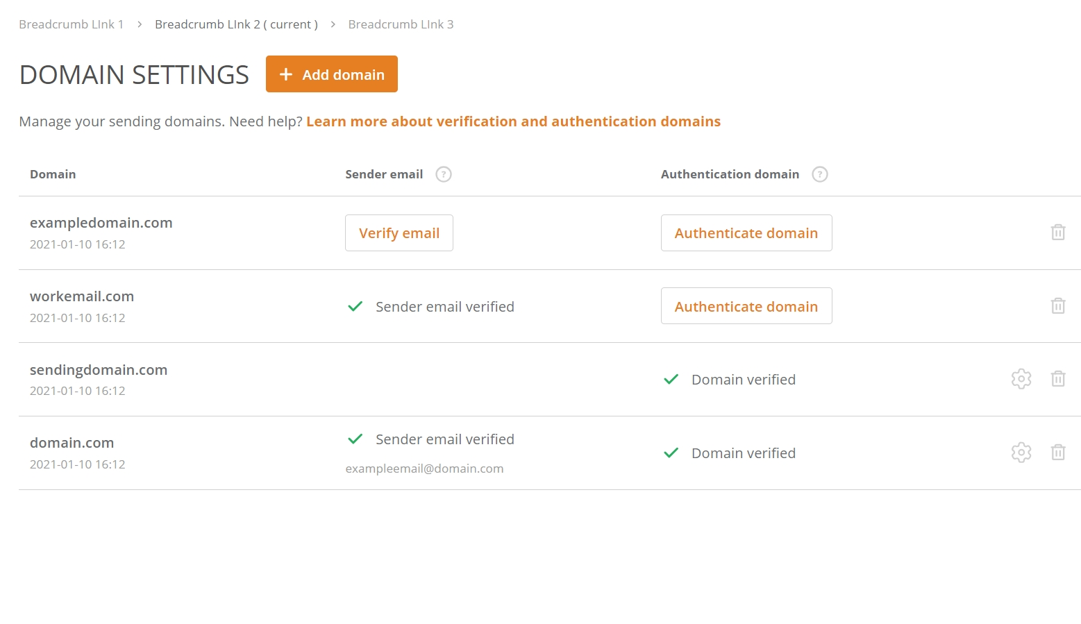 Domain settings Domain settings