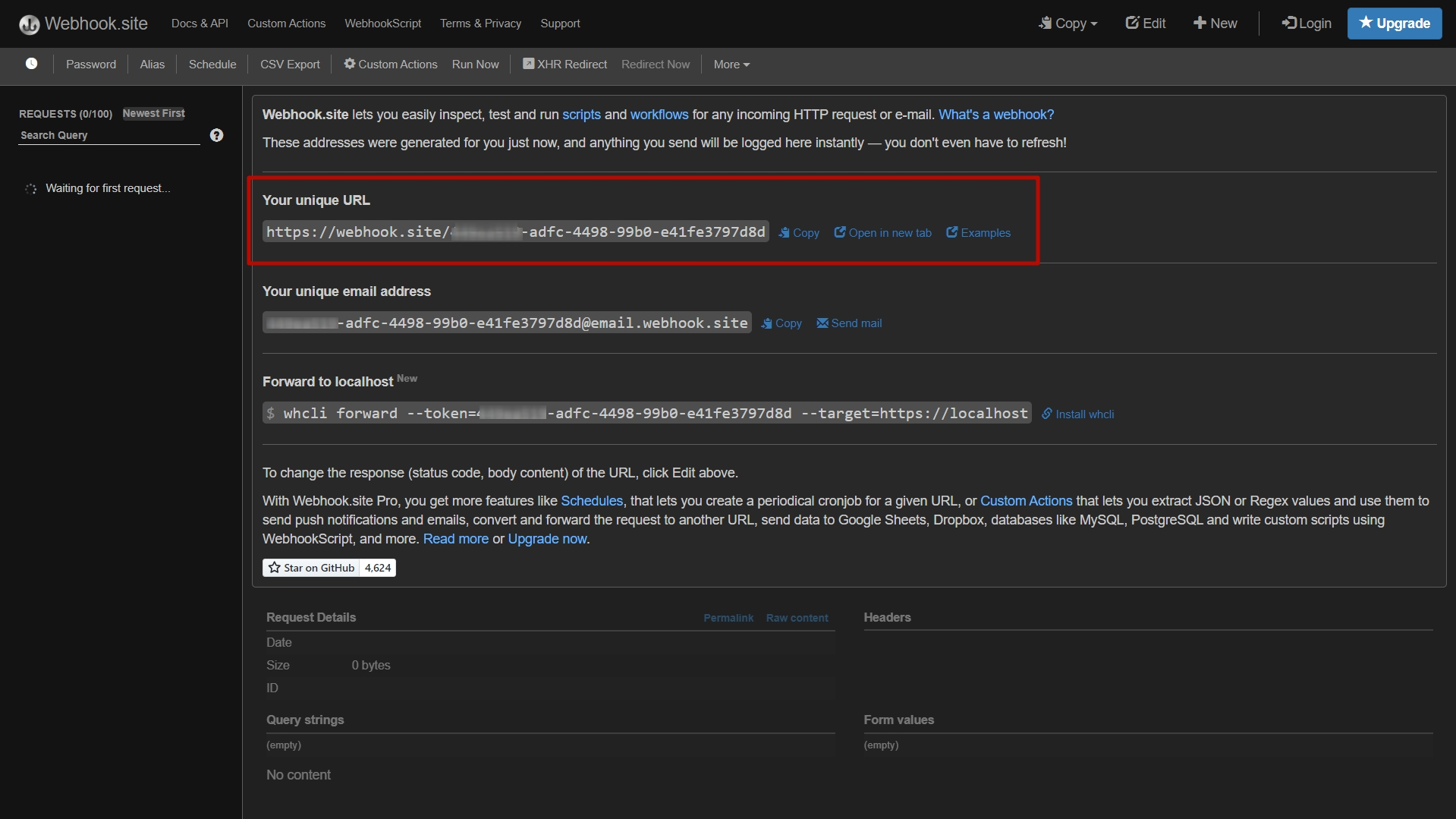 Unique URL from Webhook site Unique URL from Webhook site
