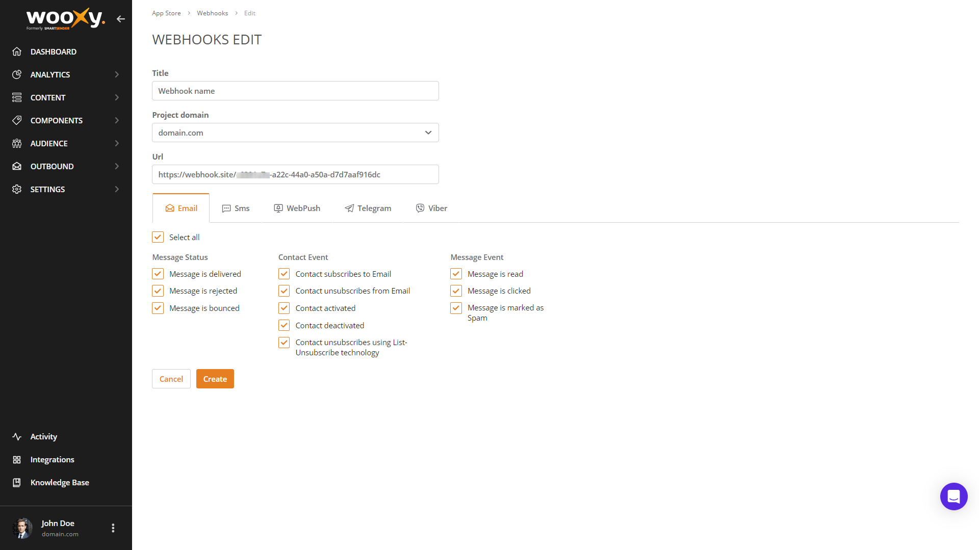 List of Webhooks List of Webhooks