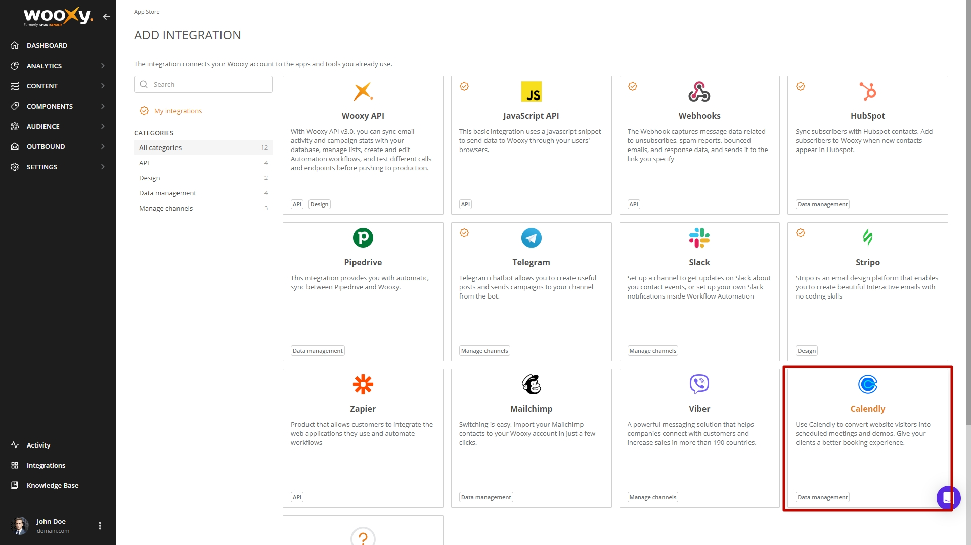 Integrations page Integrations page