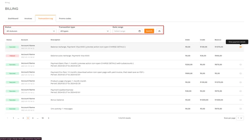 Billing - Transaction Log