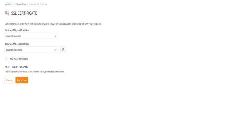 Order of an SSL certificate Order of an SSL certificate