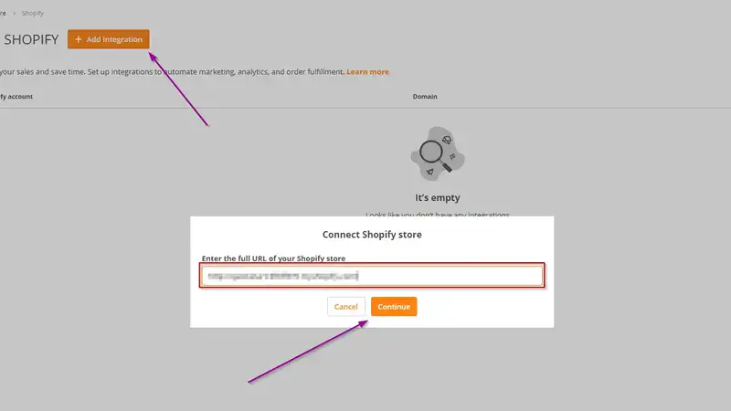 Creating an integration by adding a link to the Shopify store Creating an integration by adding a link to the Shopify store