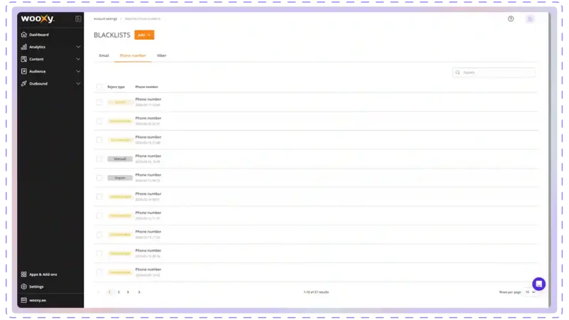 Phone number blacklist