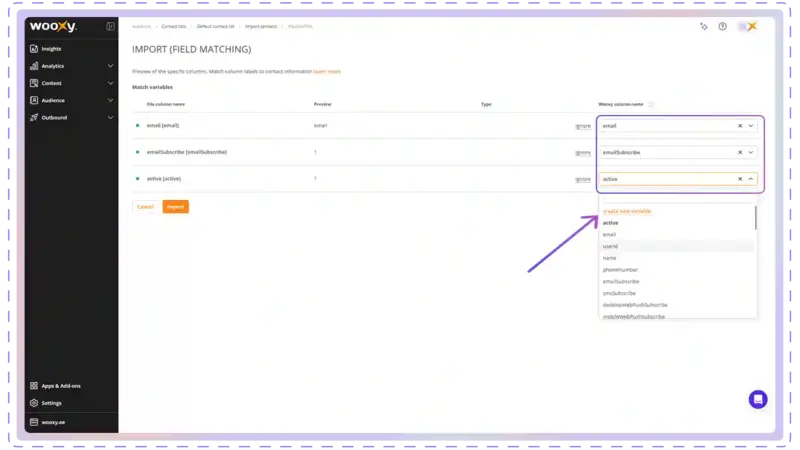 Contact import variables mapping