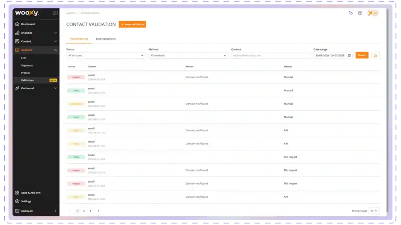Validations log